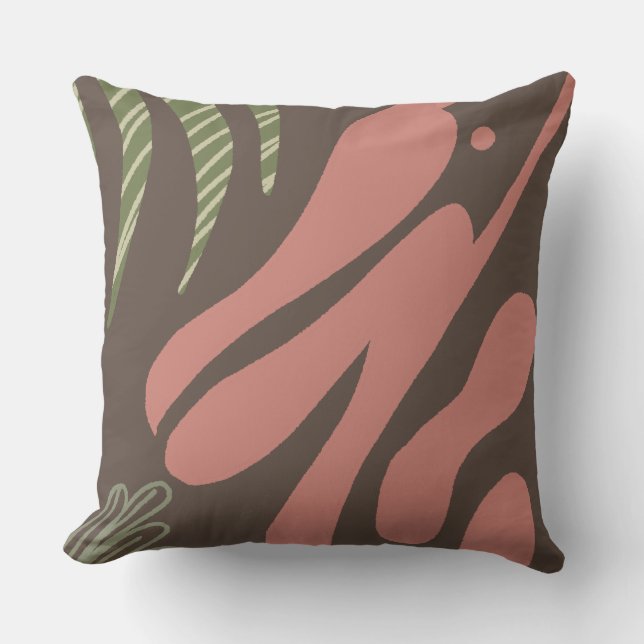 Cojín Decorativo Collage Tropical Abstracto Boho Pelícano Moderno (Anverso)