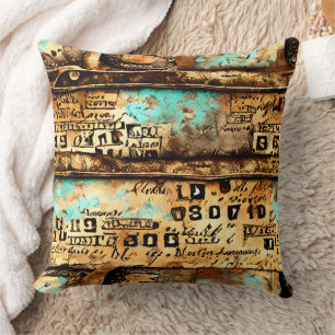 Cojín Decorativo Collage vintage de Ephemera de billetes antiguos