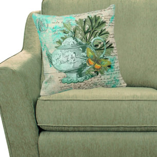 Cojín Decorativo Collage vintage de tetera y efemera
