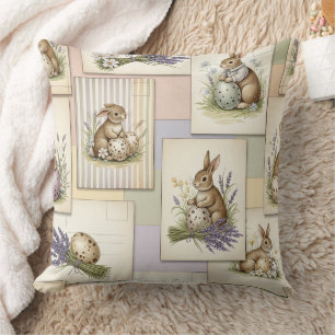 Cojín Decorativo Collage vintage del conejo de Pascua