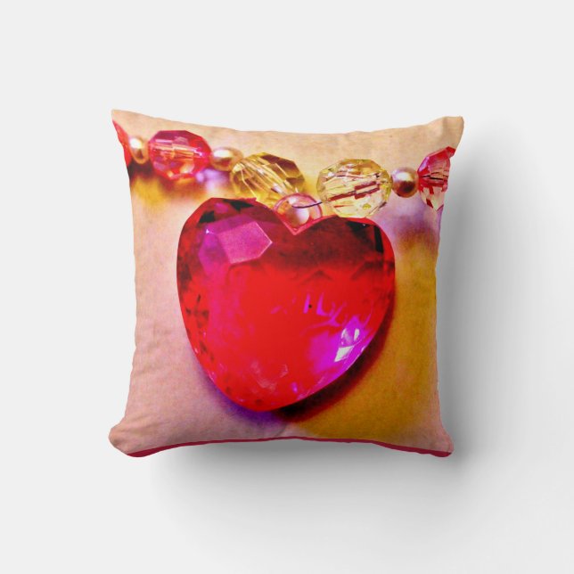 Cojín Decorativo Collar del corazón rosado (Anverso)