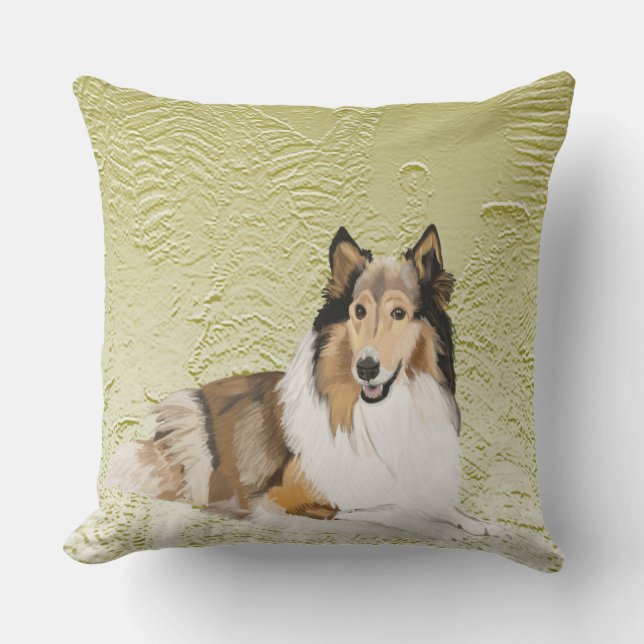 Cojín Decorativo Collie áspero, collie de pelo largo (Anverso)
