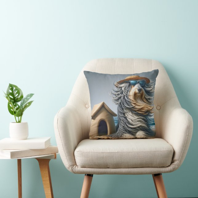 Cojín Decorativo Collie con barba con Sandcastle Doghouse (Silla)
