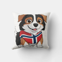 Cojín Decorativo Collie de borde animado con bandera de Noruega