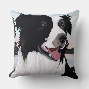 Cojín Decorativo Collie de borde blanco y negro al amanecer por agu