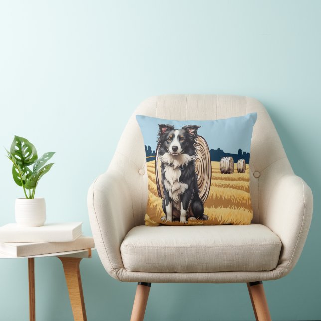 Cojín Decorativo Collie de borde en la granja (Silla)