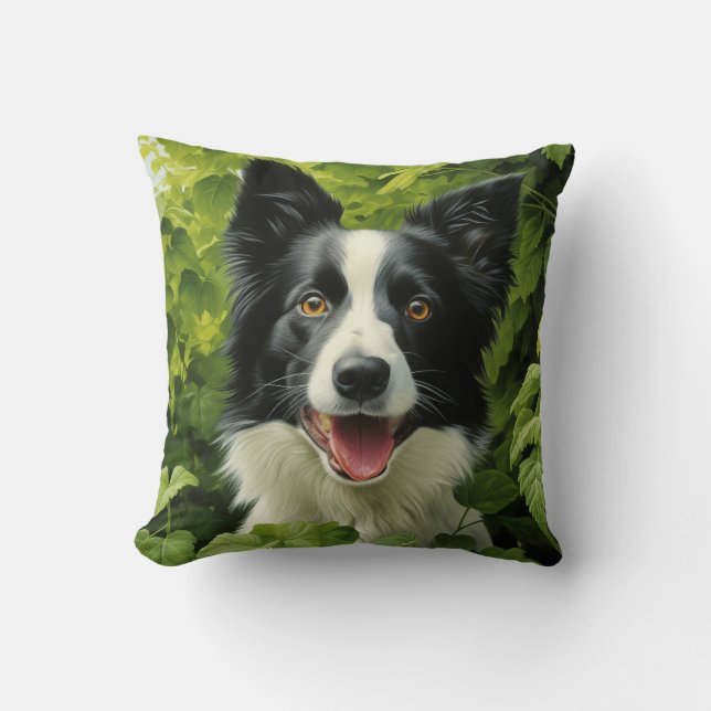 Cojín Decorativo Collie de borde en verde (Anverso)