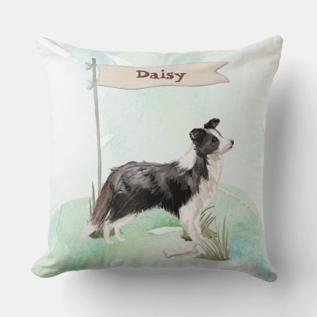 Cojín Decorativo Collie de frontera felicita a nuevo perro (Anverso)