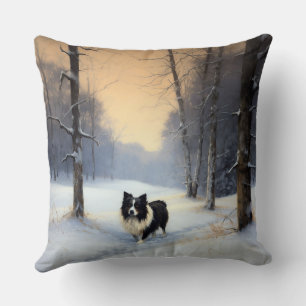 Cojín Decorativo Collie de la frontera deja que nieve Navidades