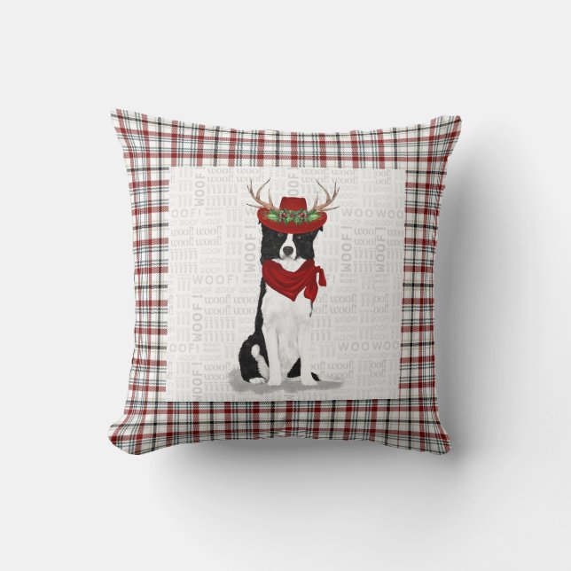 Cojín Decorativo Collie fronteriza y perro Navidad de la planta occ (Anverso)