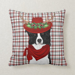Cojín Decorativo Collie fronteriza y perro Navidad de la planta occ