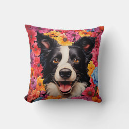 Cojín Decorativo Collie fronterizo en flores