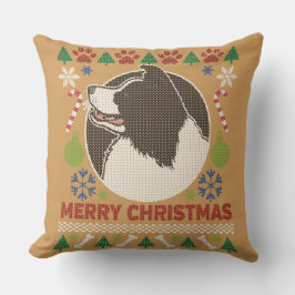 Cojín Decorativo Collie Fronterizo Feliz Navidad Sudadizo