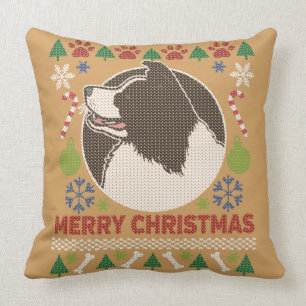 Cojín Decorativo Collie Fronterizo Feliz Navidad Sudadizo