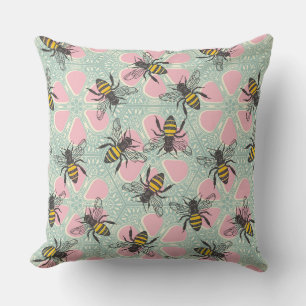 Cojín Decorativo colmena de miel floral rosa acuático