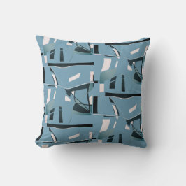 Cojín Decorativo Color blanco verde azulado sobre formas azul claro