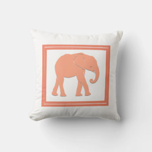 Cojín Decorativo Color coral y elefante blanco de silueta