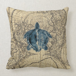 Cojín Decorativo Color costero de la miel de la tortuga del mapa