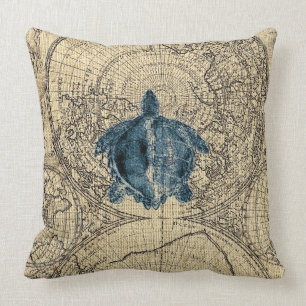 Cojín Decorativo Color costero de la miel de la tortuga del mapa