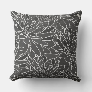 Cojín Decorativo Color de agua Dahlias Blanco negro gris