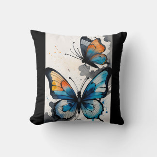 Cojín Decorativo Color de agua de la mariposa Azul/Negro/naranja/ve