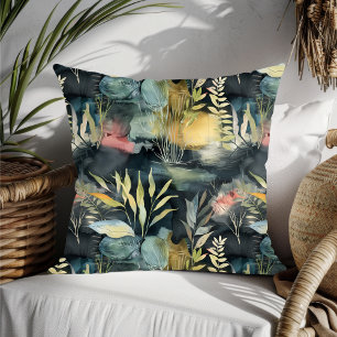 Cojín Decorativo Color de agua Foliage Aroma rosa negro Resumen