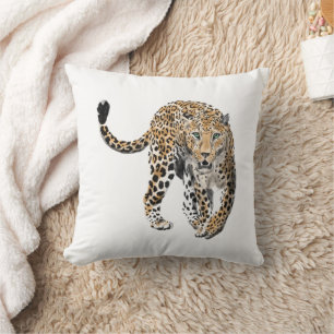 Cojín Decorativo color de agua leopardo jungla gato pintado de verd