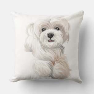 COJÍN DECORATIVO COLOR DE AGUA PERRO BLANCO MALTESE DE CACHORRO