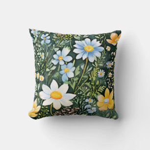 Cojín Decorativo Color de agua retro Flores silvestres patrón sin f