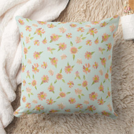 Cojín Decorativo Color de agua rosa bonito Patrón floral Mint Verde