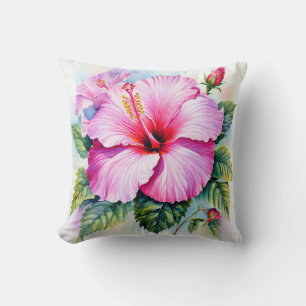 Cojín Decorativo Color de agua rosado Hibiscus Flower