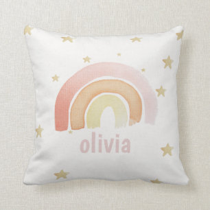 Cojín Decorativo Color de agua rosado lindo arcoiris y estrellas no