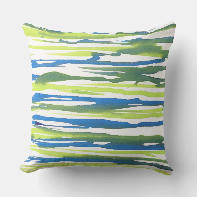 Cojín Decorativo Color de agua verde azul Abstract Strips Pillow (Anverso)