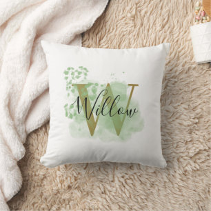 Cojín Decorativo Color de agua verde personalizado e inicio floral