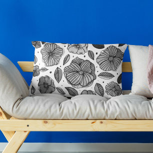 Cojín Decorativo Color de agua y flores de tinta - blanco y negro