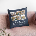 Cojín Decorativo Color de fondo editable Nuestro Collage de fotos f<br><div class="desc">Almohada con las palabras "Nuestra familia" en un guión elegante de color blanco con 4 fotos con un borde blanco alrededor de ellas dispuestas uno al lado del otro en la parte delantera y la parte posterior, lo que hace que 8 fotos en total puedan reemplazarse con sus propias fotos...</div>