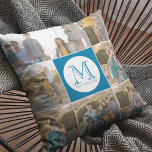 Cojín Decorativo Color de fondo editable redondeado foto monograma<br><div class="desc">almohada monográfica fotográfica que puede añadir 8 de sus propias fotos y personalizar con su nombre inicial que se establecen en el gráfico redondo blanco. Además, también puede editar el color de fondo (haga clic en el botón personalizar) de la sección central para que coincida con el color de fuente....</div>