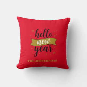 Cojín Decorativo Color Dorado Rojo Feliz Año Nuevo Feliz Navidad