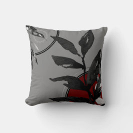Cojín Decorativo Color gris borgoña rojo y negro acuarela botánica