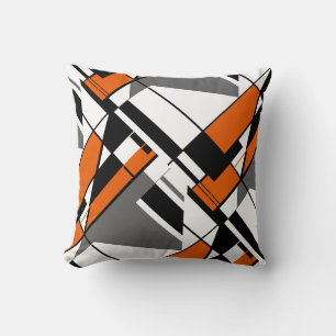 Cojín Decorativo Color negro gris blanco naranja Abstracto Ángular
