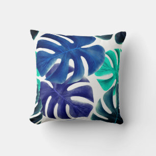 Cojín Decorativo Colores Azules Hojas Tropicales Vibraciones de Ver