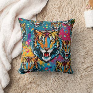 Cojín Decorativo Colores de arcoíris de cabeza de tigre pintan manc