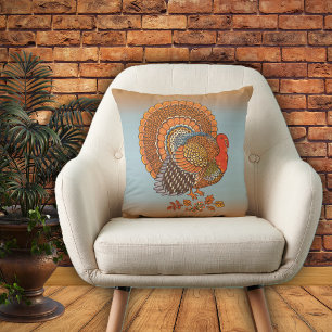 Cojín Decorativo Colores de Otoño Pavo Macho Cola Abanicada Hojas