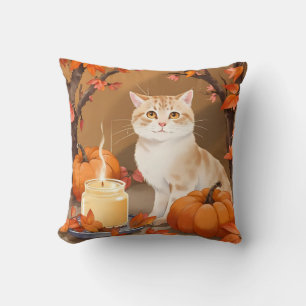 Cojín Decorativo Colores Neutros de Gato Otoñal Acogedor y Especias
