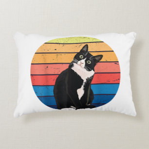 Cojín Decorativo Colores retro de regalo de gato de Tuxedo para ama