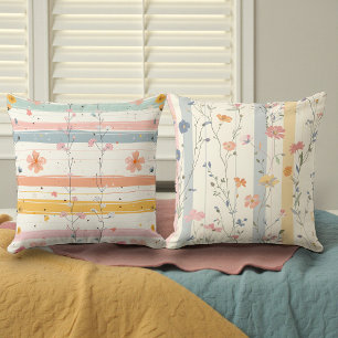 Cojín Decorativo Colores Suaves de Acuarela Flores Doble Cara