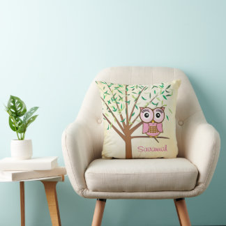 Cojín Decorativo Colores vivos Aqua Green Modern Tree and Owl