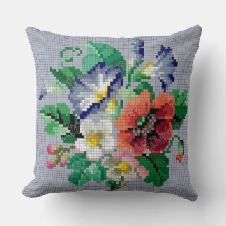 Cojín Decorativo Colorful Floral Cross Stitch Style Throw Pillow