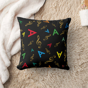 Cojín Decorativo Colorful Initials Notas de música dorada personali
