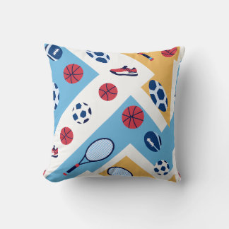 Cojín Decorativo Colorful Sports Pattern – Balls, Rackets & Sneaker